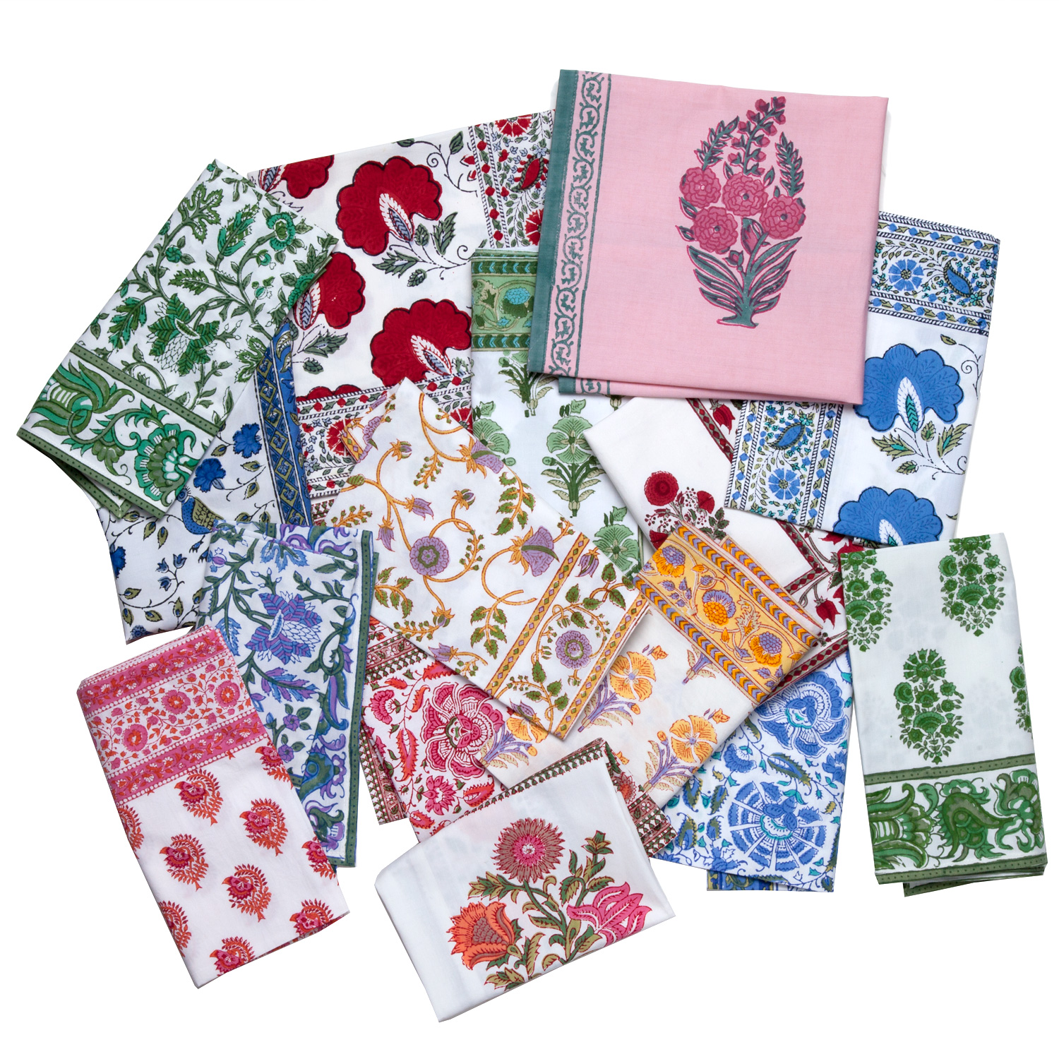 Indian Napkins Block Printed, Embroidered Marigold Living